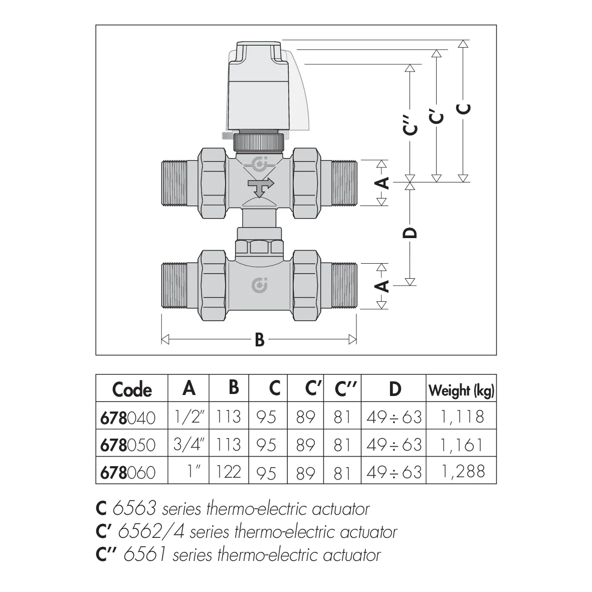 Vanne De Zone à Trois Voies Avec Té De By-pass Caleffi 648950 3/4
