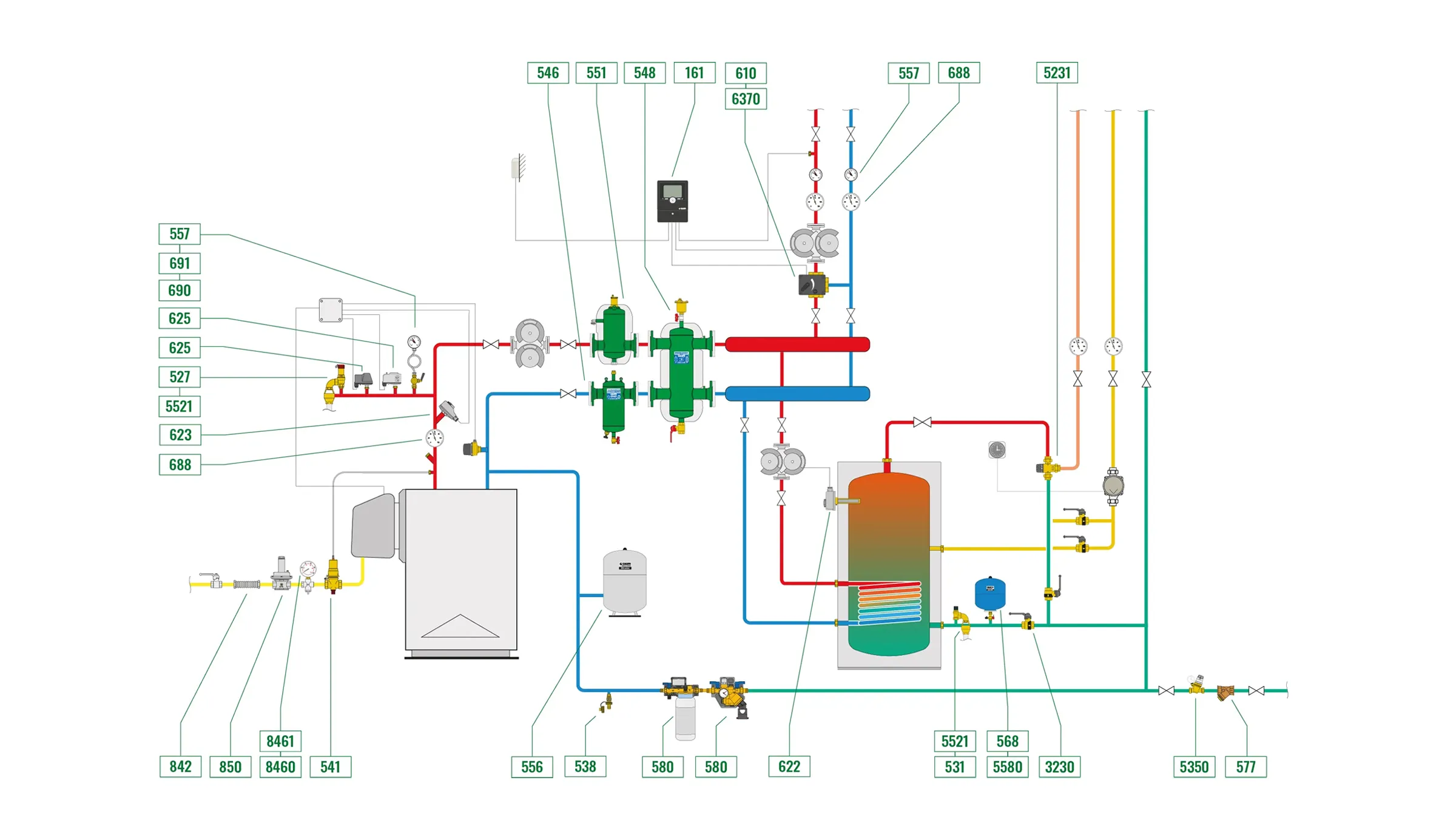 Centrale termica con caldaia tradizionale e produzione acqua calda sanitaria ad accumulo Centrale termica con caldaia tradizionale e produzione acqua calda sanitaria ad accumulo