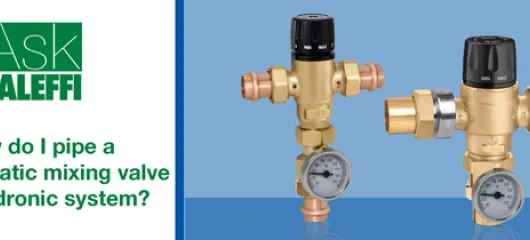 How do I pipe a thermostatic mixing valve in a hydronic system?