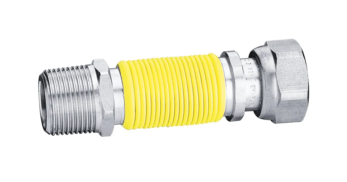 Raccordo per tubo estensibile in acciaio inox a norme UNI 11353, per impianti a gas in applicazioni domestiche (max. 35 kW